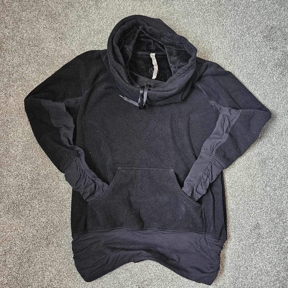 Lululemon Black Fleece Funnel Neck Sweater/jacket Super Cozy Jersey Accents Sz10